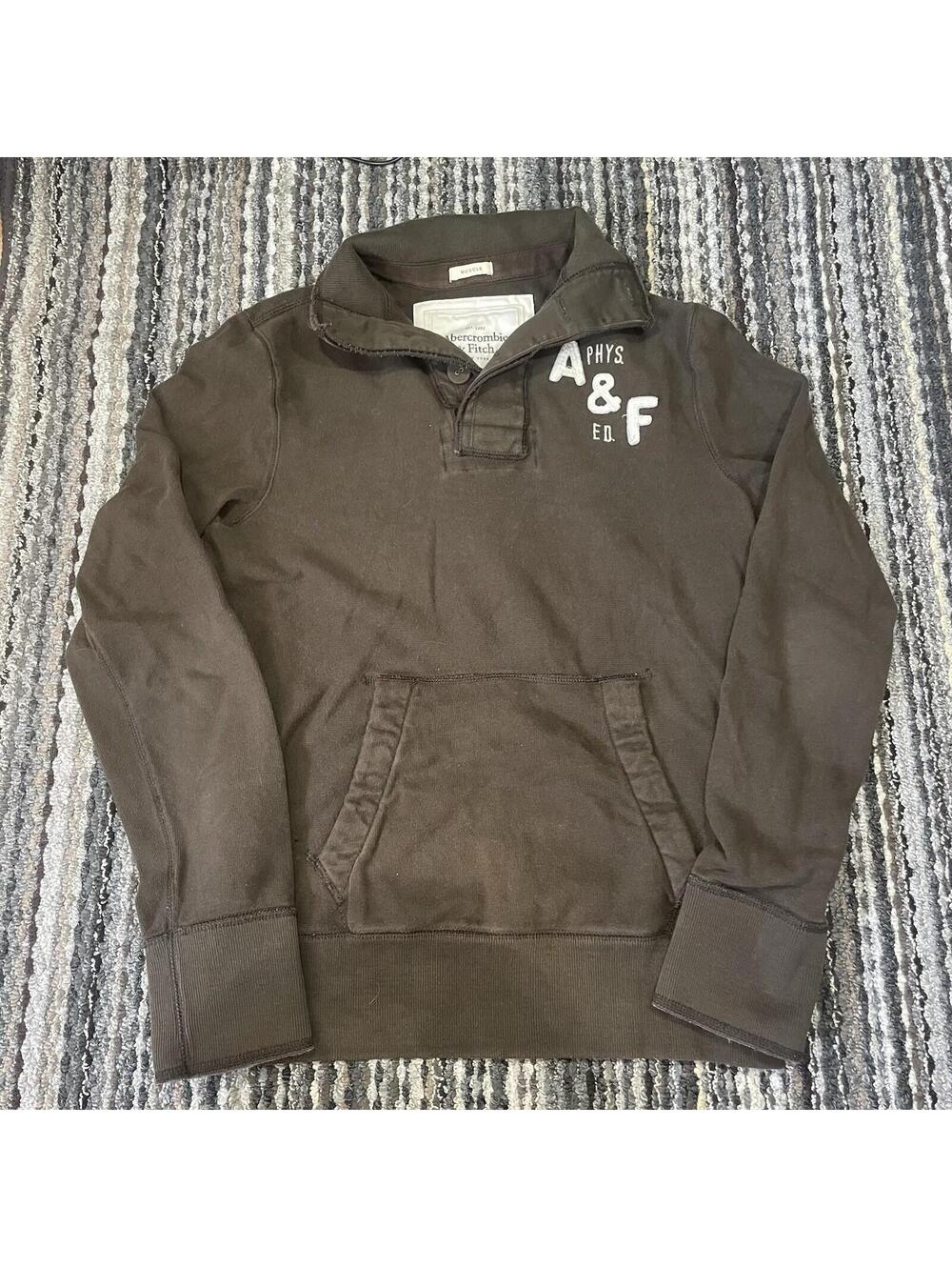 Vintage Y2K Abercrombie & Fitch Muscle Henley Sweatshirt Size M Brown *READ*